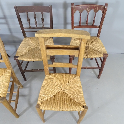 2536 - Two similar William Morris style rush seated chairs, and another cane seated chair, and a pair of ch... 