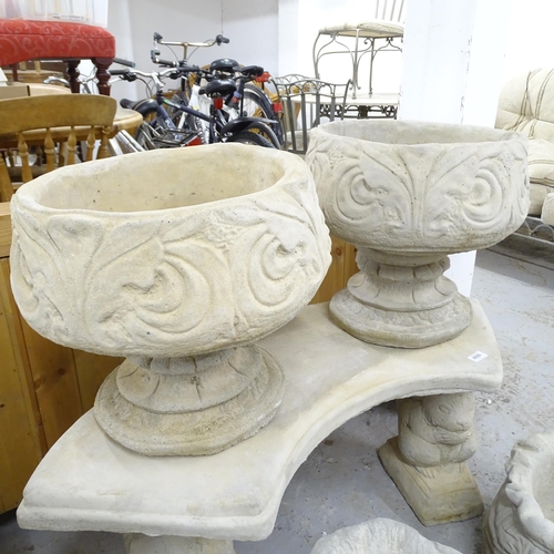 2561 - A pair of modern concrete two-section garden urns. 44x39cm.