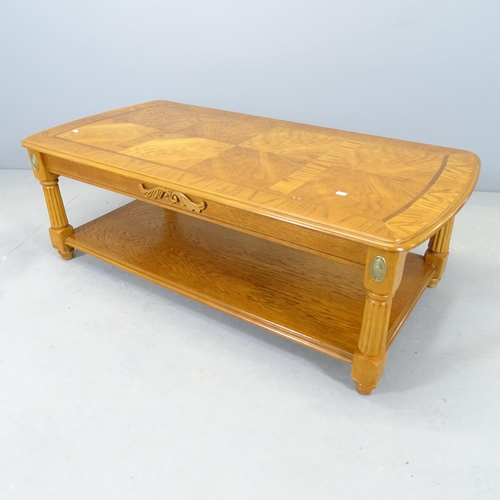 2666 - A modern oak Art Deco style two-tier coffee table. 122x41x61cm