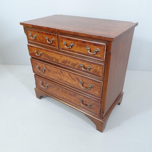 2233 - A reproduction crossbanded mahogany and satinwood strung chest of two short and three long drawers, ... 