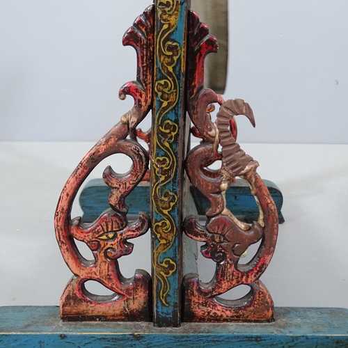 2240 - A Chinese gong on hand-painted stand with dragon mounts. 58x59x30cm.