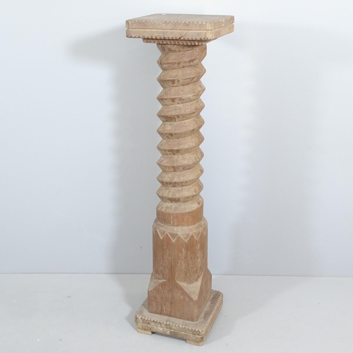 2258 - A French elm spiral turned column. Overall 34x138cm.