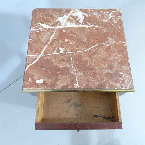 2259 - A French mahogany and marble topped pot cupboard, with brass mounts. 41x88x39cm.