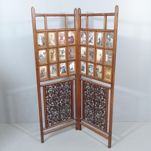 2267 - A late Victorian Anglo-Japanese screen, the glazed panels mounted with images of early female photog... 