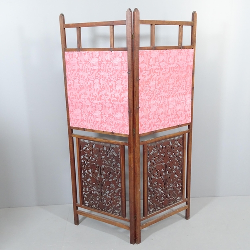 2267 - A late Victorian Anglo-Japanese screen, the glazed panels mounted with images of early female photog... 