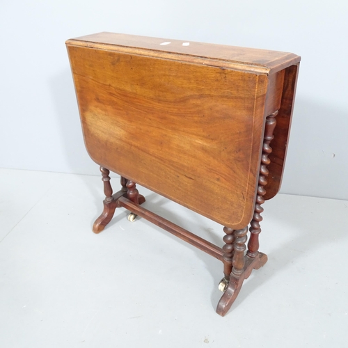 2270 - A small antique mahogany Sutherland drop-leaf table with barley twist supports. 51x54x12cm (extendin... 