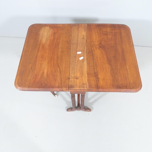 2270 - A small antique mahogany Sutherland drop-leaf table with barley twist supports. 51x54x12cm (extendin... 