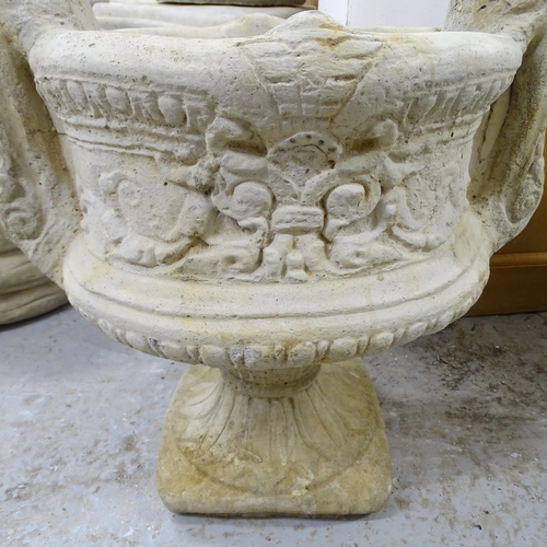 2564 - A pair of modern concrete two-section garden urns. 50x53x36cm.