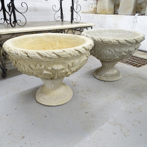 2566 - A pair of modern concrete two-section garden planters. 54x41cm.