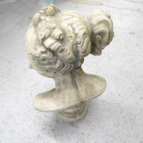 2610 - A weathered concrete bust, study of a lady. Height 55cm.