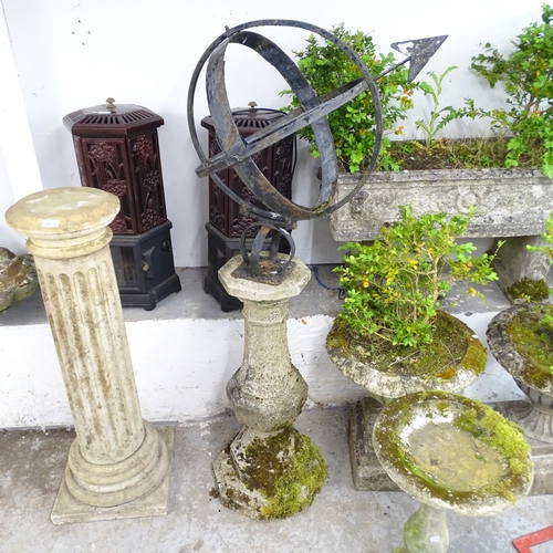 2612 - A painted metal Armillary Sphere on weathered concrete pedestal. Height 155cm.