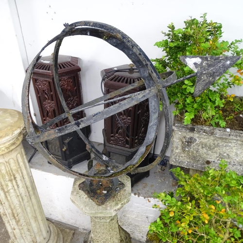 2612 - A painted metal Armillary Sphere on weathered concrete pedestal. Height 155cm.