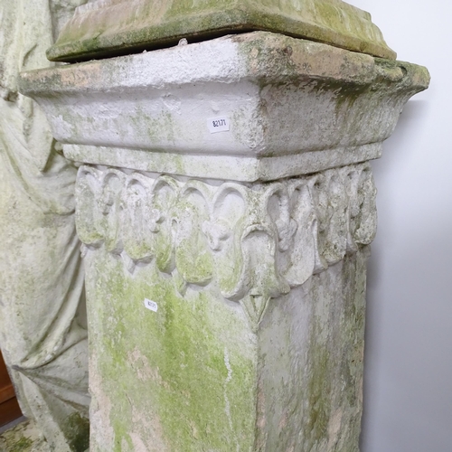 2629 - A pair of of weathered concrete garden pedestals. 40x94cm.