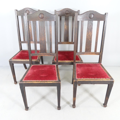 2676 - A set of four oak and upholstered Mackintosh style dining chairs.