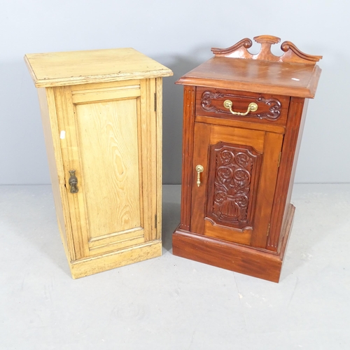 2677 - An Arts & Crafts style single drawer pot cupboard with carved decoration, 43x80x38cm, and another po... 