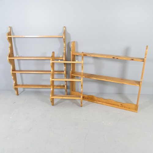 2680 - Three pine hanging shelves. Tallest 88x115x18cm.