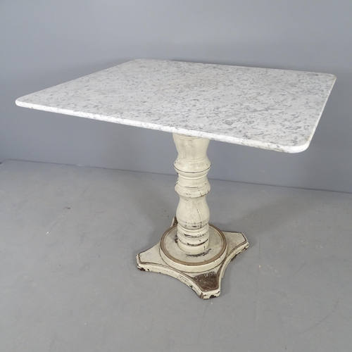 2683 - A rectangular marble topped pub table, on turned column with platform base. 105x91x87cm.