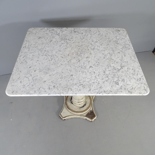 2683 - A rectangular marble topped pub table, on turned column with platform base. 105x91x87cm.