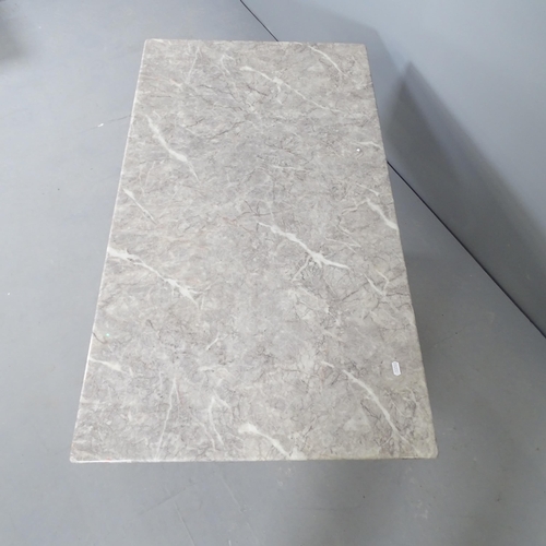 2686 - A modern marble coffee table on brushed steel pedestal base. 110x42x60cm.