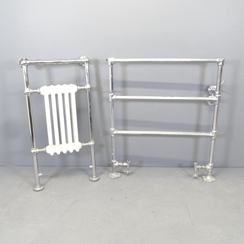 2693 - A vintage chrome towel rail, 85x95cm, and another with enamelled radiator section, 51x95cm (2)