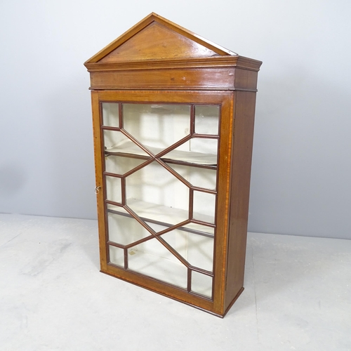 2727 - Edwardian crossbanded mahogany bookcase top, with three fixed shelves and lattice glazed door. 59x98... 