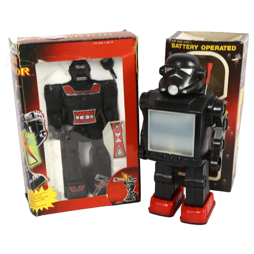 136 - A Soma battery-operated robot warrior, 1984, in original box with associated accessories, and a Vint... 