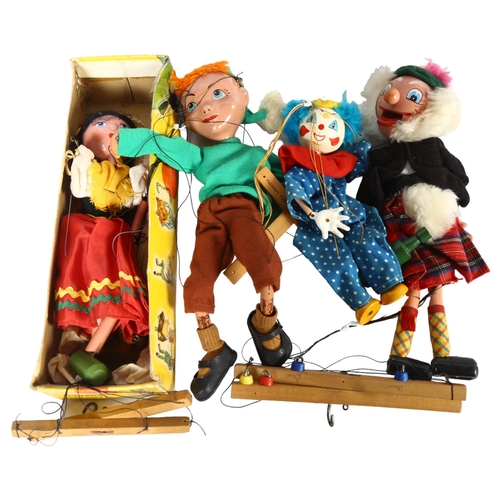 144 - PELHAM PUPPETS - a group of Vintage puppets, including a gypsy lady, a drunken Scotsman, a clown wit... 