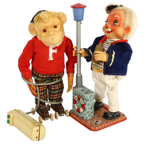 157 - A Vintage battery-operated remote control monkey on roller skates, by 