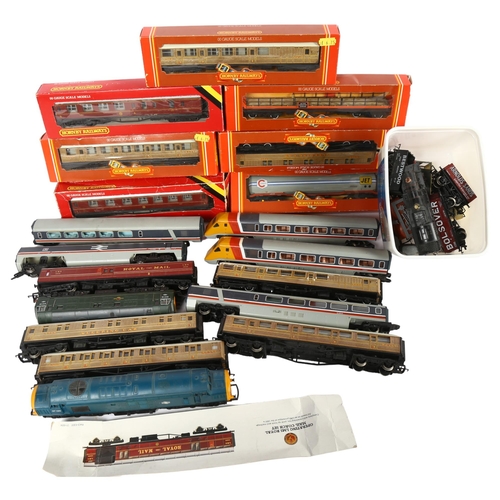 168 - HORNBY RAILWAYS - a quantity of OO gauge carriages, modern locomotives, and diesel locomotives, vari... 