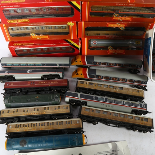 168 - HORNBY RAILWAYS - a quantity of OO gauge carriages, modern locomotives, and diesel locomotives, vari... 