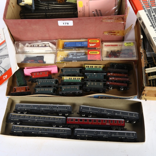 178 - N GAUGE - a quantity of Hornby Minitrix, Fleischman locomotives, coaches, track and associated acces... 