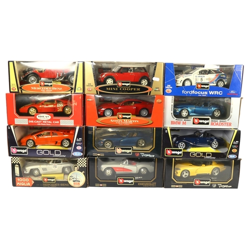 20 - BURAGO - a quantity of 1:18 scale diecast vehicles, in original boxes, some with associated display ... 