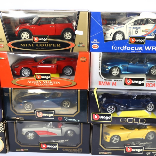 20 - BURAGO - a quantity of 1:18 scale diecast vehicles, in original boxes, some with associated display ... 
