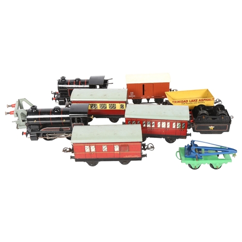 221 - HORNBY - a group of O gauge Hornby clockwork locomotives, coaches, goods wagons and other boxed item... 