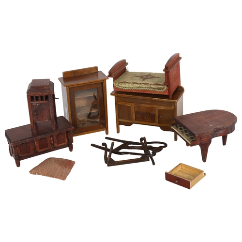 226 - A quantity of Antique wooden doll's house furniture, including various cabinets, coffers, and sidebo... 