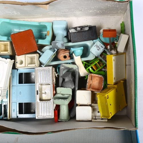 230 - A quantity of Vintage doll's house furniture and accessories, both metal and plastic related items, ... 