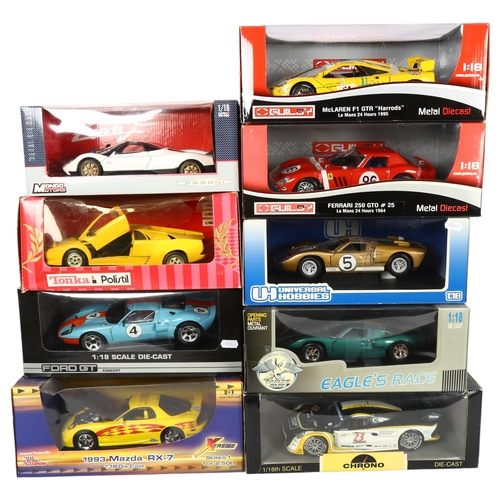 37 - A quantity of various 1:18 scale diecast models, in original boxes, with associated display stands, ... 
