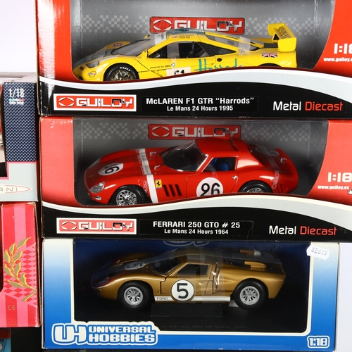 37 - A quantity of various 1:18 scale diecast models, in original boxes, with associated display stands, ... 