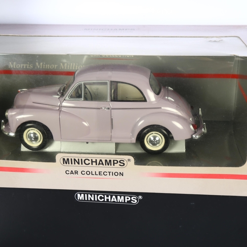 63 - MINICHAMPS CAR COLLECTION - a boxed Morris Minor Million, and 7 boxed display cases (8)