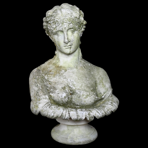 267 - A weathered and painted reconstituted stone bust, depicting Antonia, H57cm