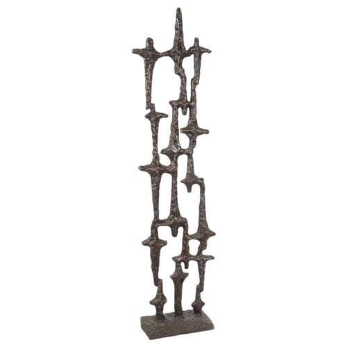 273 - A modernist bronze brutalist design abstract sculpture, H84cm