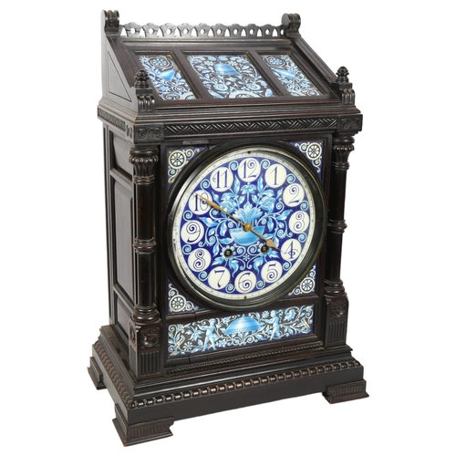 289 - A Victorian Aesthetic Movement ebonised architectural mantel clock, probably designed by Lewis Forem... 