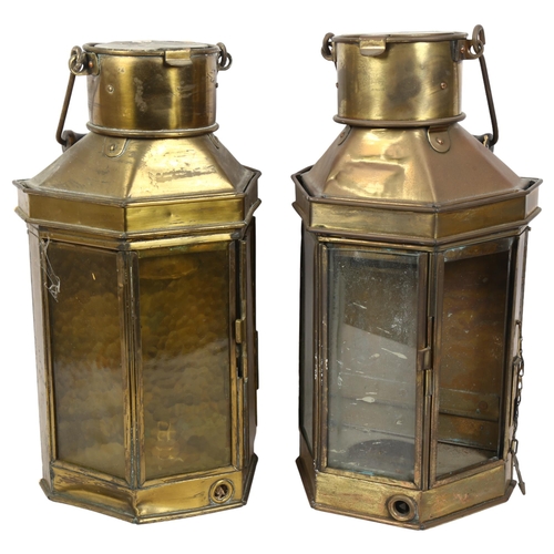 294 - A pair of Victorian brass lanterns, H41cm, no maker's marks or plaques