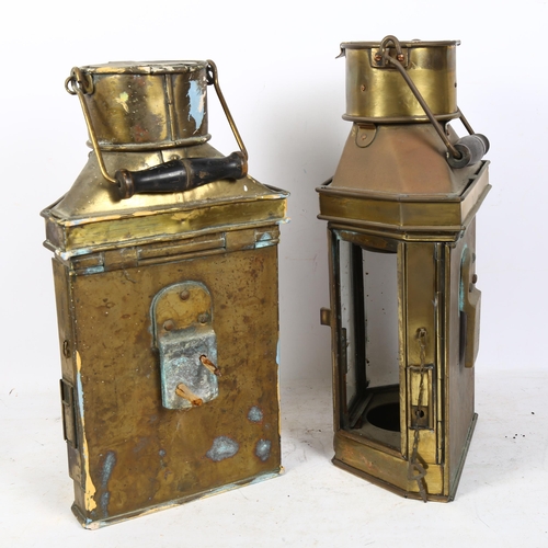 294 - A pair of Victorian brass lanterns, H41cm, no maker's marks or plaques