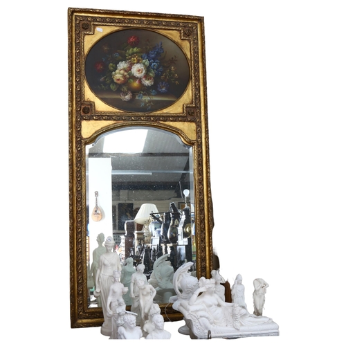 298 - A composite gilded pier glass mirror, with a still life panel to the top, 141 x 65cm