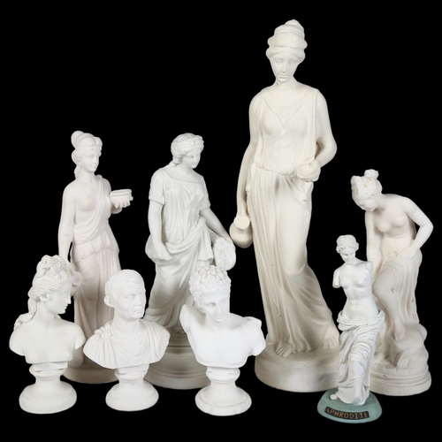 303 - A group of 8 alabaster Parian Ware and plaster busts and figures, including Caesar, and Aphrodite, t... 