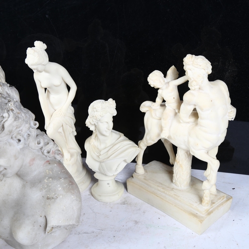 305 - A group of alabaster Classical figures, including Askahnios, and a Centaur, and a small marble bust ... 