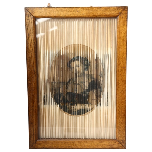 307 - An unusual Victorian 3-way optical illusion picture, depicting a portrait of a young girl with flowe... 