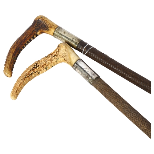 309 - 2 horn-handled riding crops, both with plated mounts, L76cm