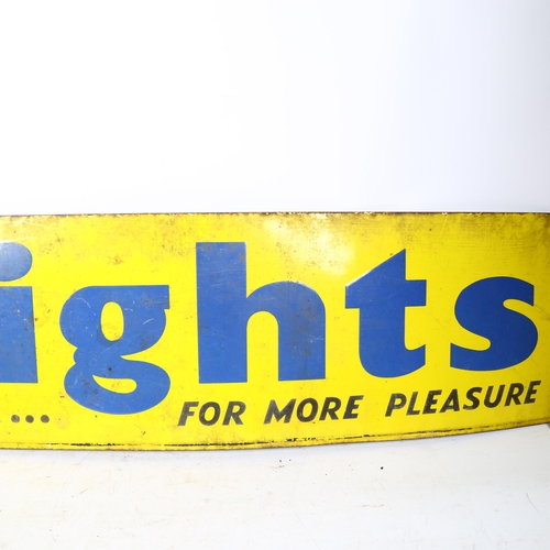 314 - An early 20th century tin sign 'Weights' Cigarettes For More Pleasure, length 147.5cm